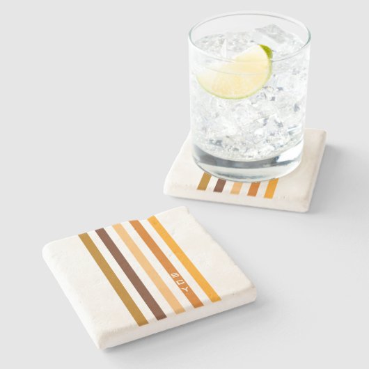 Geelbruin Sinaasappel verticale strepen monogram Stenen Onderzetter (Zijkant)
