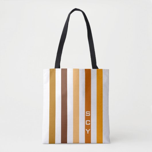 Geelbruin Sinaasappel verticale strepen monogram Tote Bag (Voorkant)