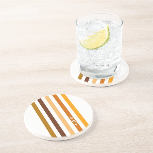 Geelbruin Sinaasappel verticale strepen monogram Zandsteen Onderzetter (Zijkant)