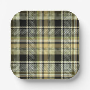 Geelbruin tartan ruit.  papieren bordje