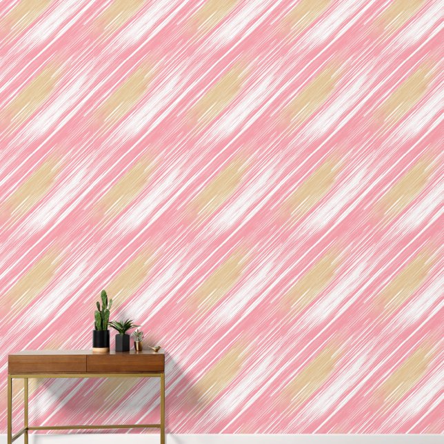 Geelbruin, wit en roze patroon behang (Hal)