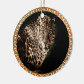 geelbruine rode luipaard die naar je kijkt keramisch ornament (Links)