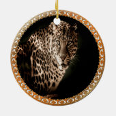 geelbruine rode luipaard die naar je kijkt keramisch ornament (Achterkant)