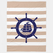 Geelbruine & witte strepen met blauw nautisch boot fleece deken (Voorkant)