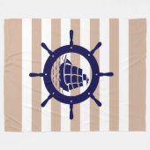 Geelbruine & witte strepen met blauw nautisch boot fleece deken (Voorkant (Horizontaal))