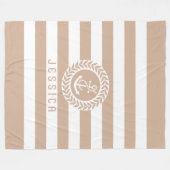 Geelbruine & witte strepen met wit nautisch anker fleece deken (Voorkant (Horizontaal))