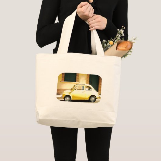 geelFiat 500 in Italië Grote Tote Bag (Voorkant (product))