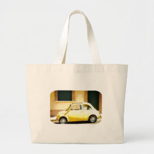 geelFiat 500 in Italië Grote Tote Bag