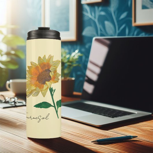 Geelgele zonnebloemkool thermosbeker