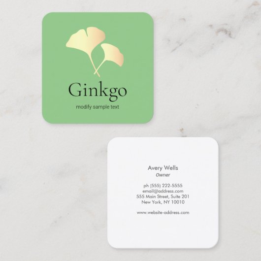 Geelgoud Ginkgo Leaf Logo Vierkante Visitekaartje (Voorkant / Achterkant)