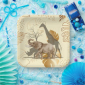 Geelgouden bladeren, olifant, giraf papieren borde papieren bordje (Feest)