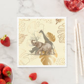 Geelgouden bladeren, olifant, giraf papieren borde servet (Insitu)