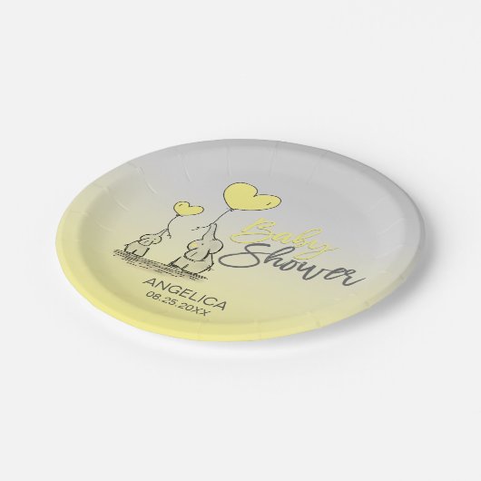 Geelgrijs Olifant Genderneutraal Baby shower Papieren Bordje (Gekanteld)