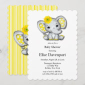 Geelgrijs Zonnebloem Olifant Baby shower Kaart (Voorkant / Achterkant)