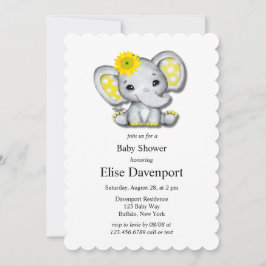 Geelgrijs Zonnebloem Olifant Baby shower Kaart