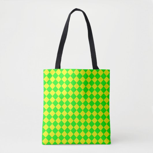 Geelgroen geruit diamantpatroon schouder tote bag (Voorkant)