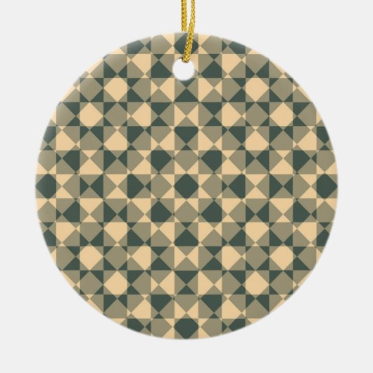 Geelgroen geruit diamantruitpatroon keramisch ornament (Voorkant)