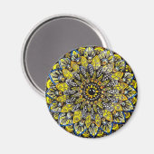 Geelgroen handgetekend mandala-ontwerp magneet (Voorkant / Achterkant)