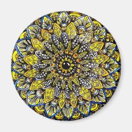 Geelgroen handgetekend mandala-ontwerp magneet