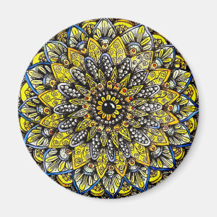 Geelgroen handgetekend mandala-ontwerp magneet