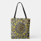 Geelgroen handgetekend mandala-ontwerp tote bag (Achterkant)