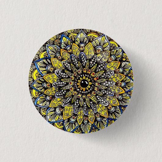 Geelgroen met de hand getekend Mandala-ontwerp Ronde Button 3,2 Cm (Voorkant)