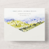 Geelgroene Aquarel Platteland Heuvels Bruiloft All In One Uitnodiging (Achterkant)