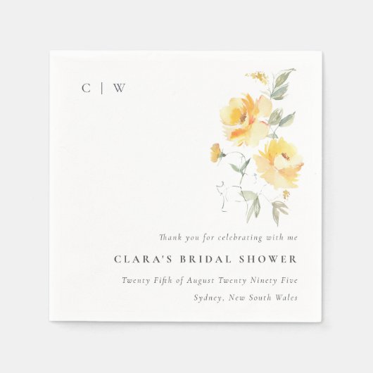 Geelgroene aquarel roos bloem bruiloftsshower servet (Voorkant)