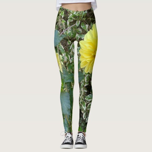 Geelgroene Dahlia Leggings (Voorkant)