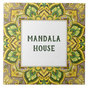 Geelgroene Mandala Aangepast Huis Naambord Plaquet Tegeltje