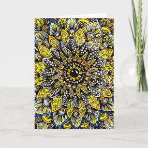 Geelgroene met de hand getekende mandala ontwerkaa kaart