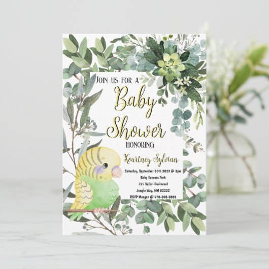 Geelgroene parkiet Vogel Waterverf Baby shower Kaart (Staand voorkant)