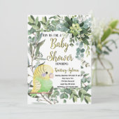 Geelgroene parkiet Vogel Waterverf Baby shower Kaart (Staand voorkant)