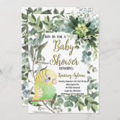 Geelgroene parkiet Vogel Waterverf Baby shower Kaart (Voorkant / Achterkant)