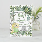 Geelgroene parkiet Vogel Waterverf Baby shower Kaart (Staand voorkant)