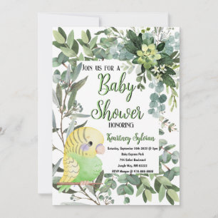 Geelgroene parkiet Vogel Waterverf Baby shower Kaart