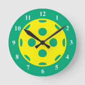 Geelgroene pickleball sport wandklok (Voorkant)