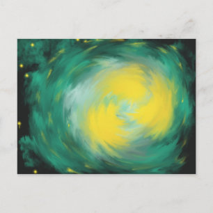 Geelgroene ster acryl abstract kunstschilderij briefkaart
