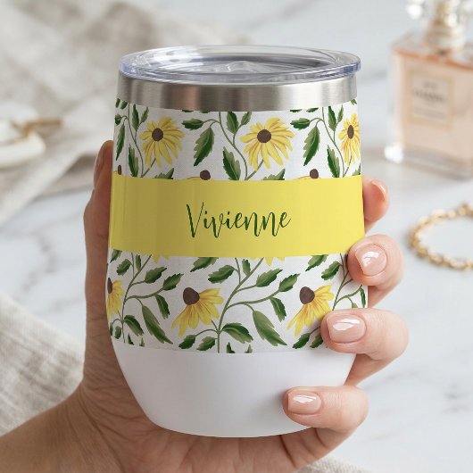 Geelgroene wilde bloem waterverf monogram naam