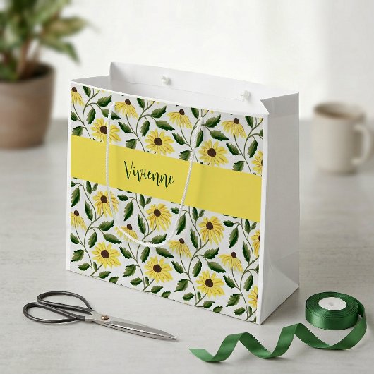 Geelgroene wilde bloem waterverf monogram naam groot cadeauzakje