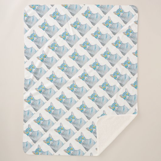 Geelogige blauwe lapjeskat fleece deken  (Voorkant)