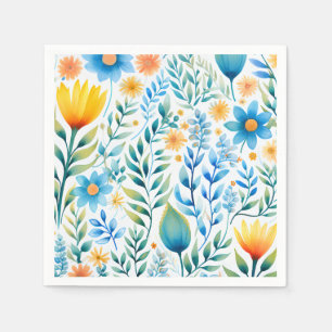 Geeloranje bloemen Blauw & Groen Servet
