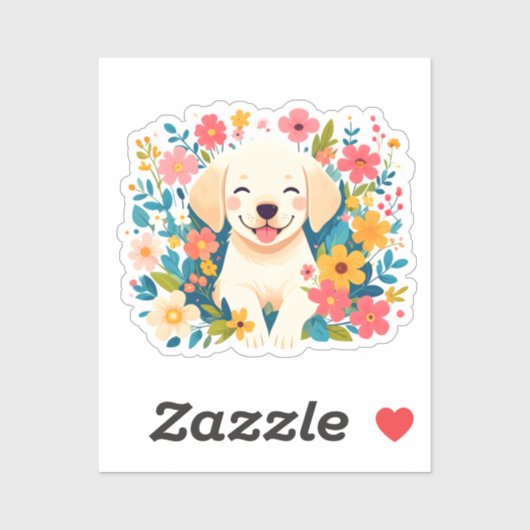 Geelpooljufferduif in het midden van de bloemen sticker (Vel)