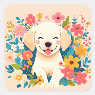 Geelpooljufferduif in het midden van de bloemen vierkante sticker