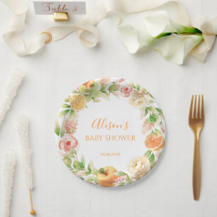 Geelroze bloemengewas meisjes babyshower papieren bordje
