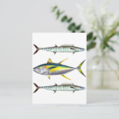 Geelvintonijn en wahoo vispatroon briefkaart (Staand voorkant)