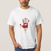 Geelzuchtige hand | Tekst op shirt achterzijde man (Voorkant)