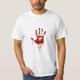 Geelzuchtige hand | Tekst op shirt achterzijde man