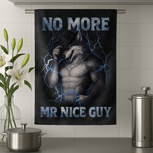 Geen aardige jongen meer Grappige Alpha Wolf Meme Theedoek