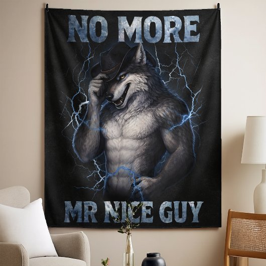 Geen aardige jongen meer Grappige Alpha Wolf Meme Wandkleed